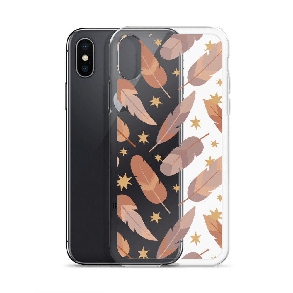 Beige Boho Feather Pattern iPhone Case - HypeSheriff