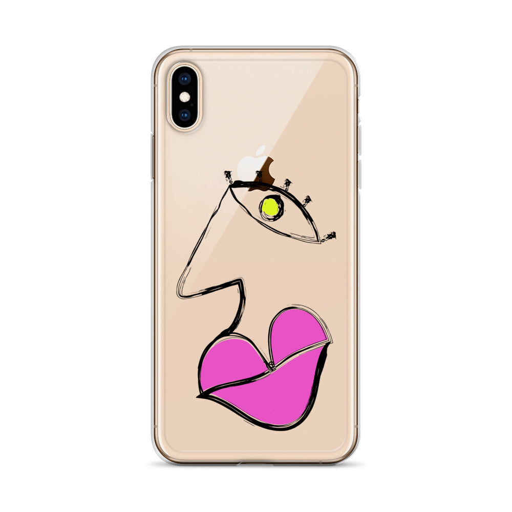 Big Pink Lips Face Line Art iPhone Case - HypeSheriff