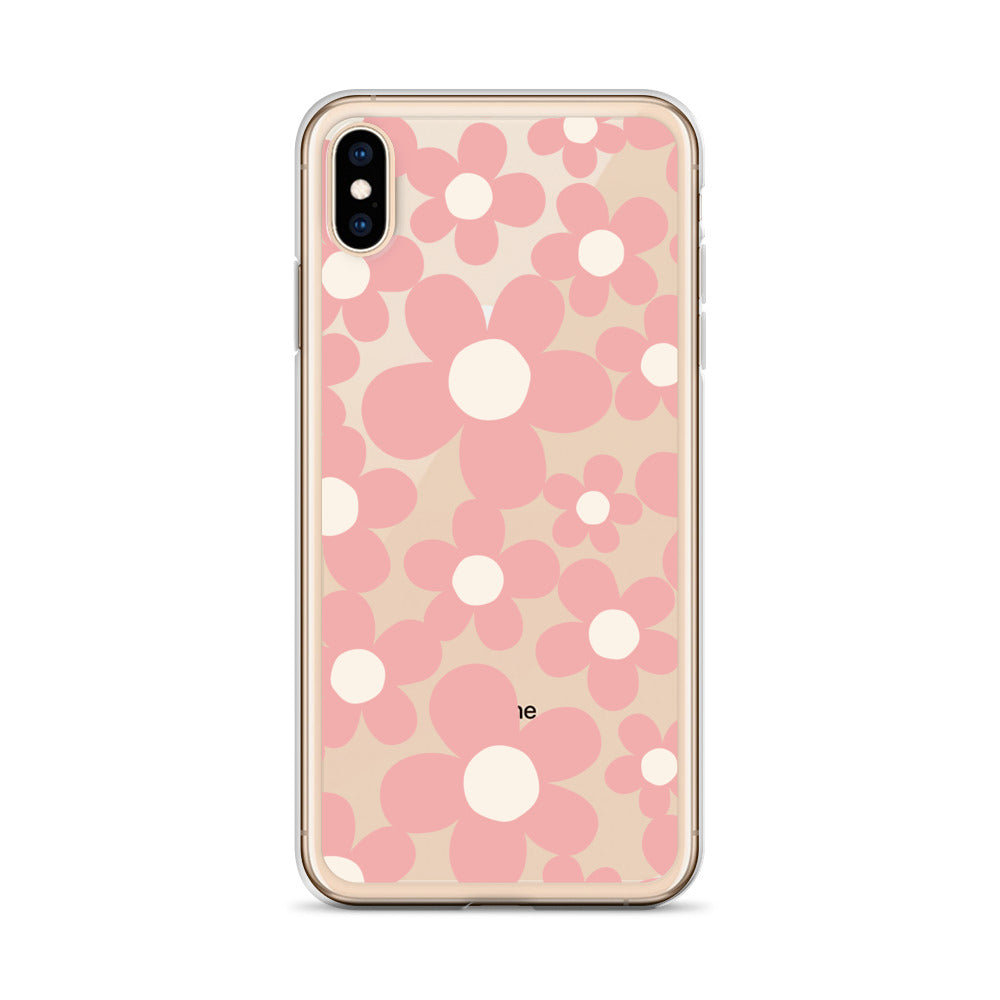 Pink Retro Floral Pattern 60s iPhone Case - HypeSheriff