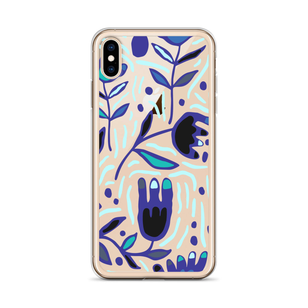 Blue Abstract Floral Clear iPhone Case - HypeSheriff
