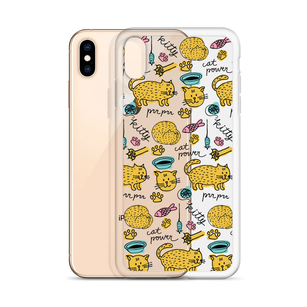 Cat Power Pattern iPhone Clear Case - HypeSheriff