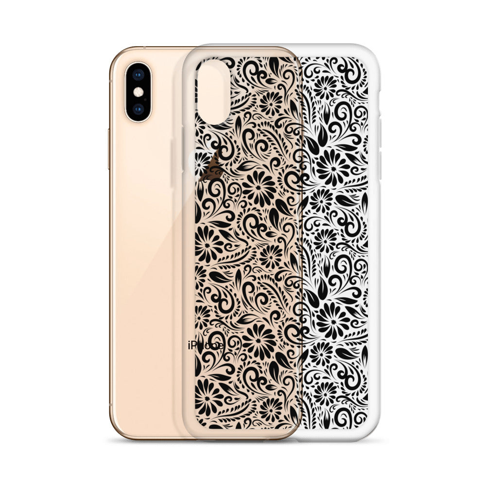 Black Floral Botanical Pattern iPhone Case - HypeSheriff