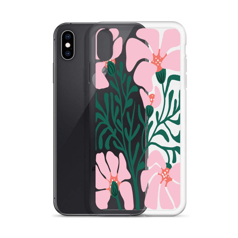 Pink Flower Botanical Clear iPhone Case - HypeSheriff