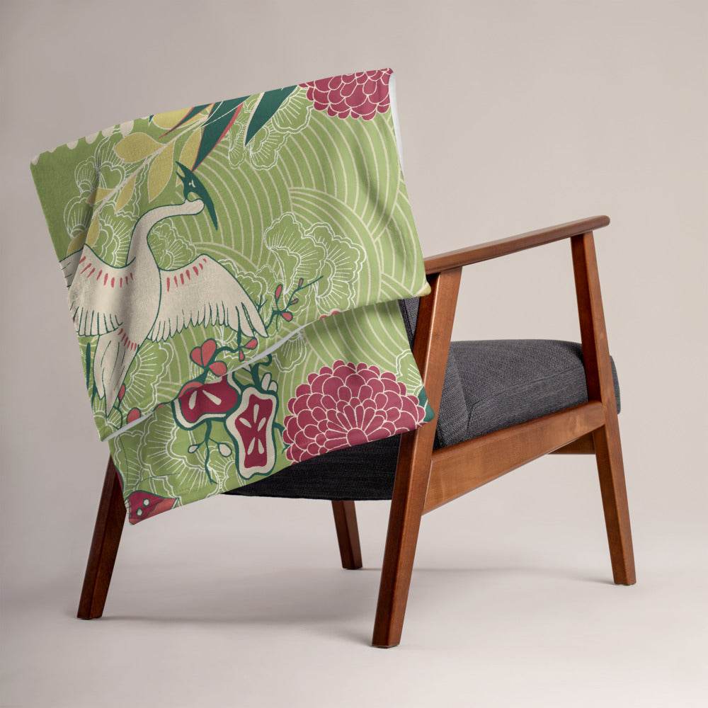 Oriental Throw Blanket with Cranes - HypeSheriff
