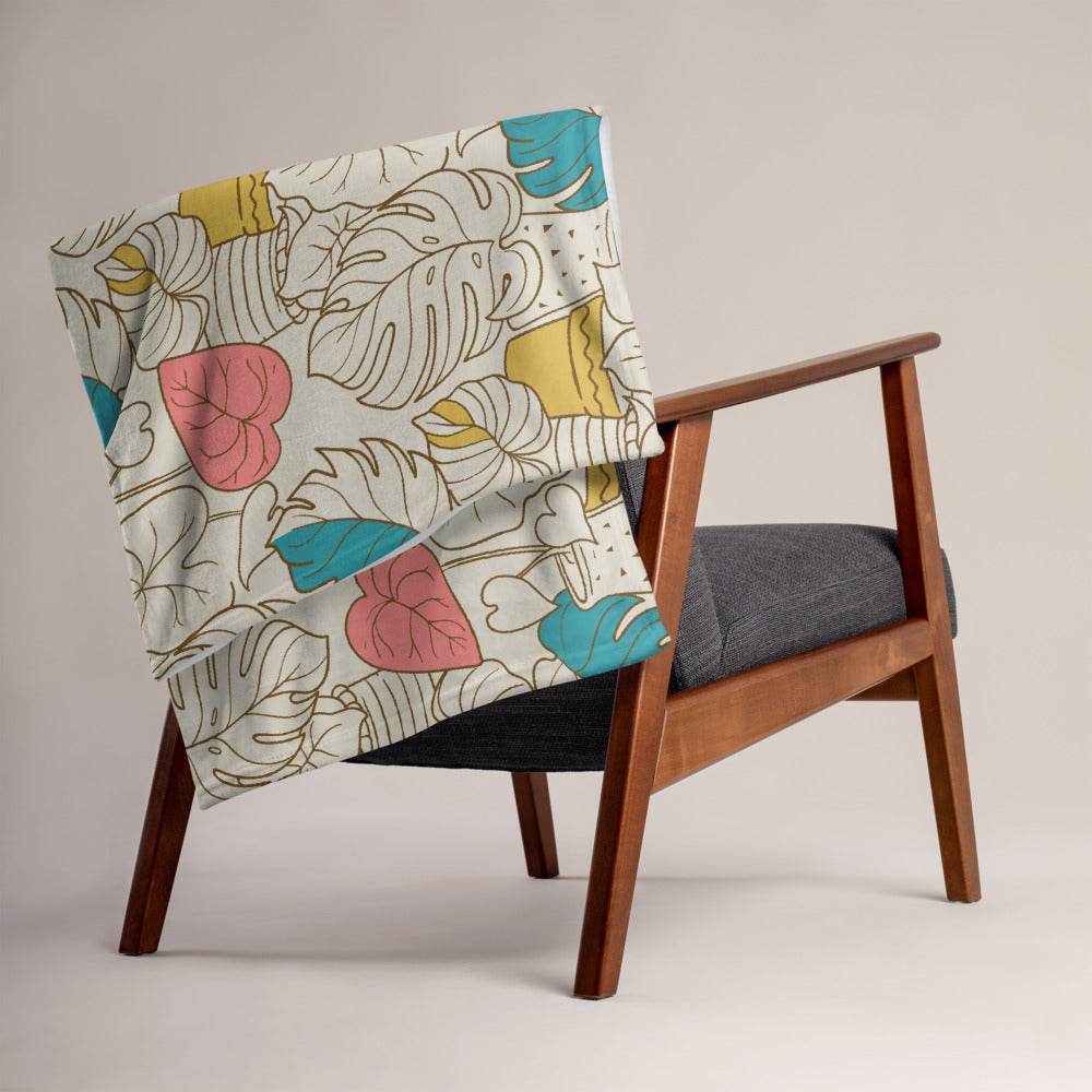 Throw Blanket with Monstera Pattern - HypeSheriff