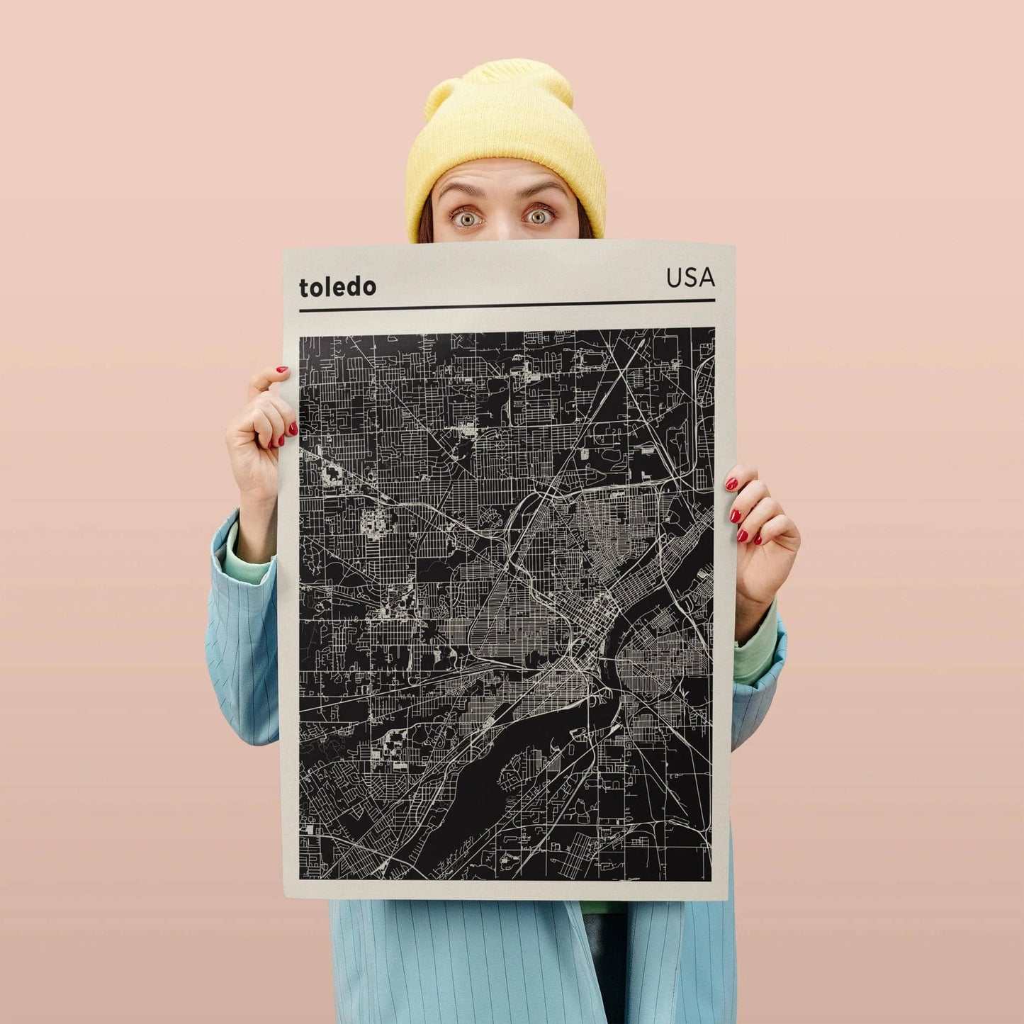 Toledo USA - City Map - Black and White Poster - HypeSheriff