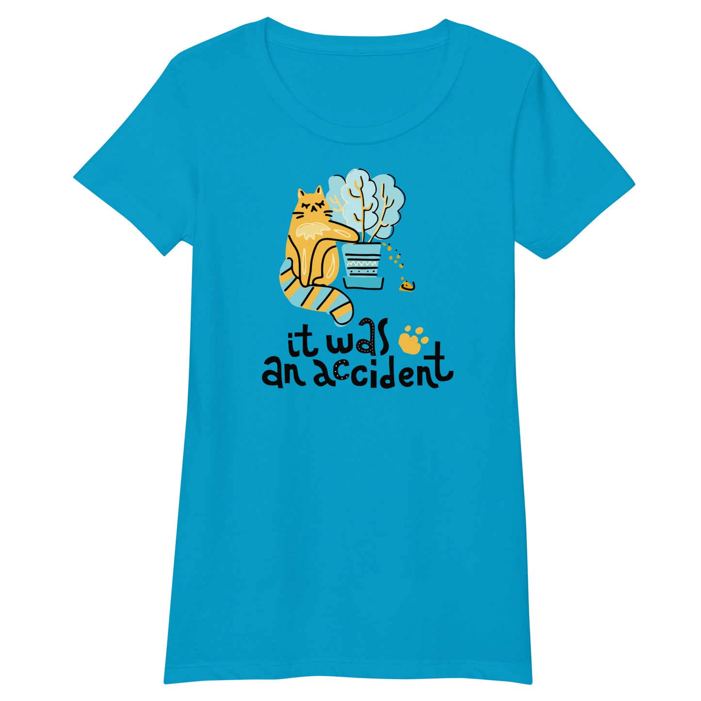 Plants and Cats Blue Fitted T-Shirt - HypeSheriff