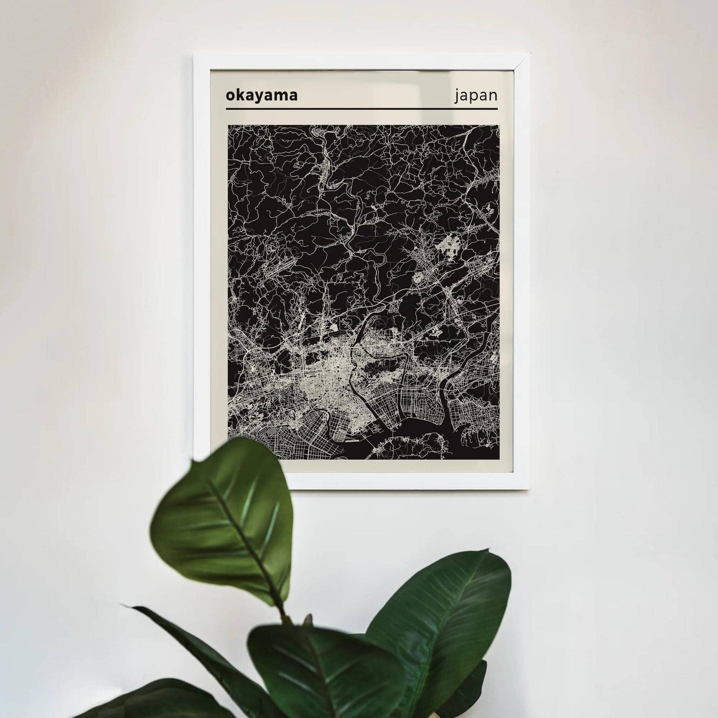 Japan, Okoyama City Map - Black and White Poster - HypeSheriff