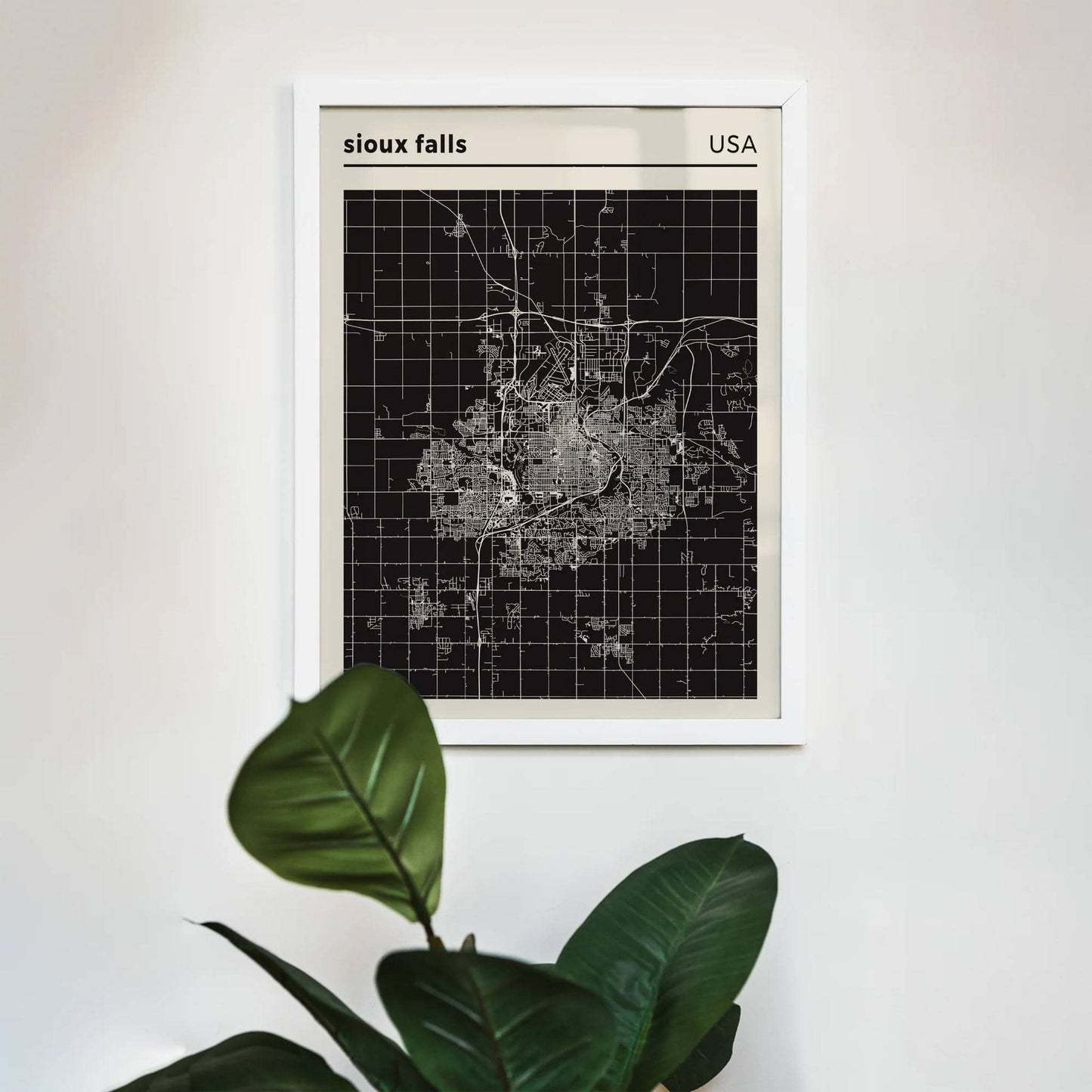 Sioux Falls USA City Map - Black and White Poster - HypeSheriff