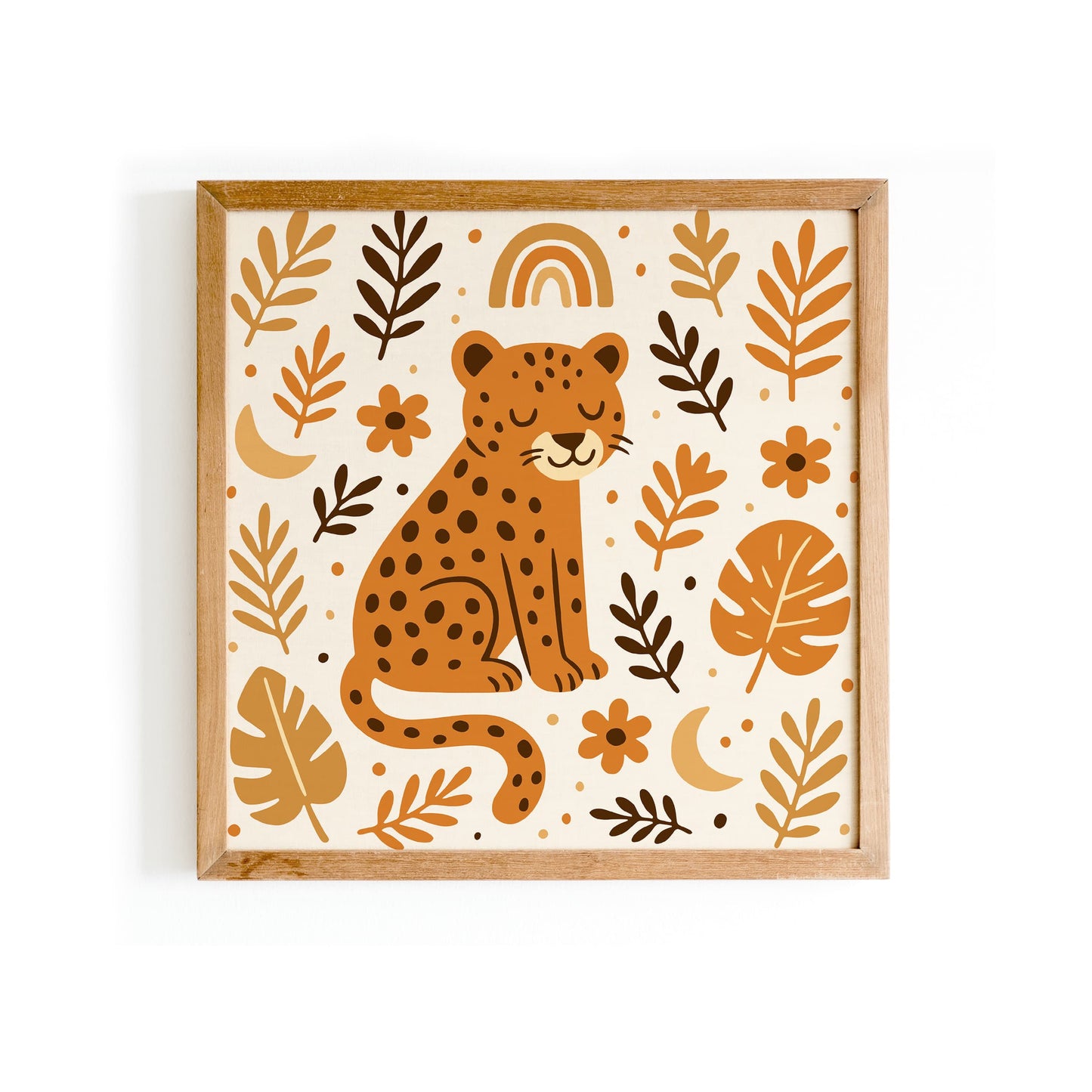 Boho Cheetah Poster - Square Floral Animal Wall Art