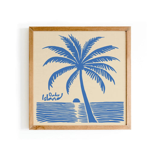 Hawaii Oahu Island Blue Square Print
