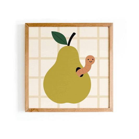 Green Pear with a Worm Poster – Square Art Print