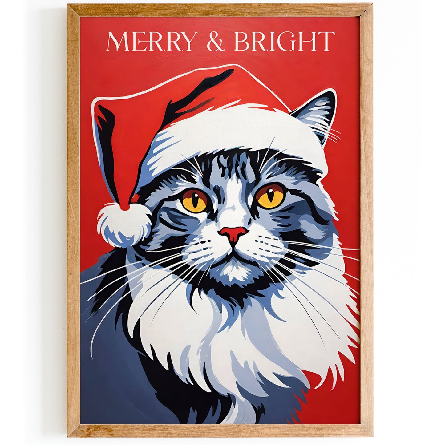 Santa Cute Cat Red Christmas Print