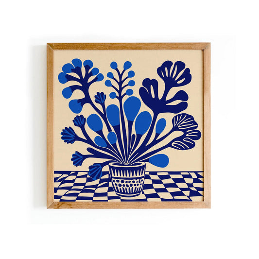Blue Nautical Retro Floral Square Print
