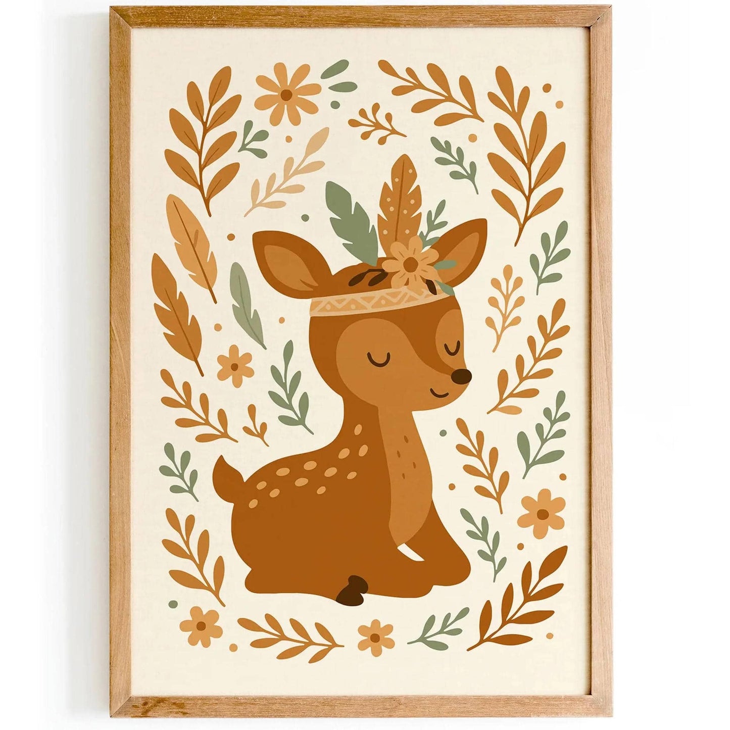 Boho Deer with Flowers – Cute Kids Room Decor Poster