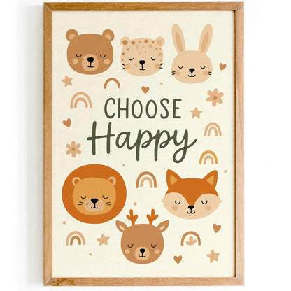 Choose Happy – Cute Animal Quote Print for Kids Room