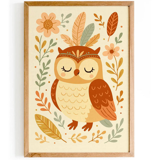 Boho Owl Poster – Kids Woodland Wall Art