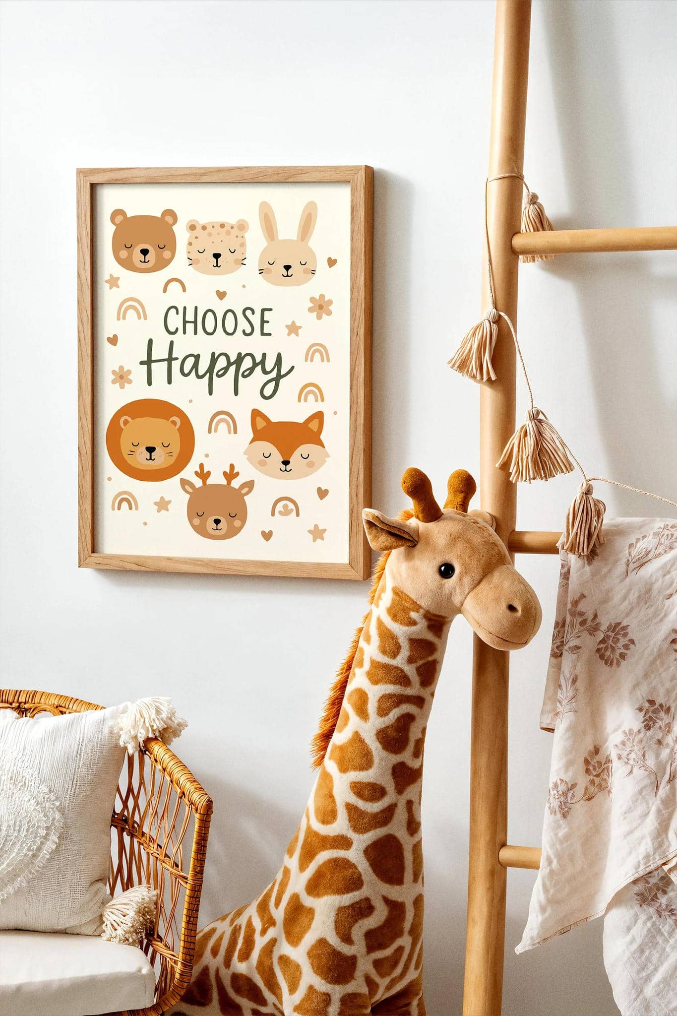 Choose Happy – Cute Animal Quote Print for Kids Room