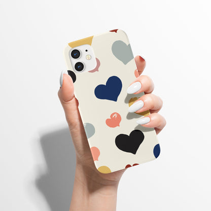 iPhone Case with handdrawn pattern of hearts