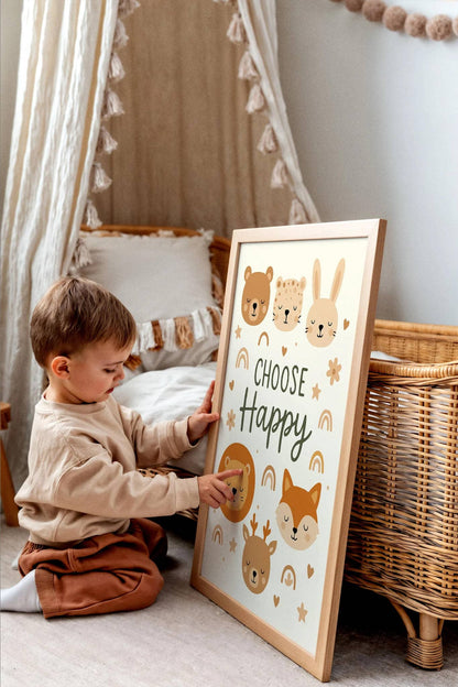 Choose Happy – Cute Animal Quote Print for Kids Room
