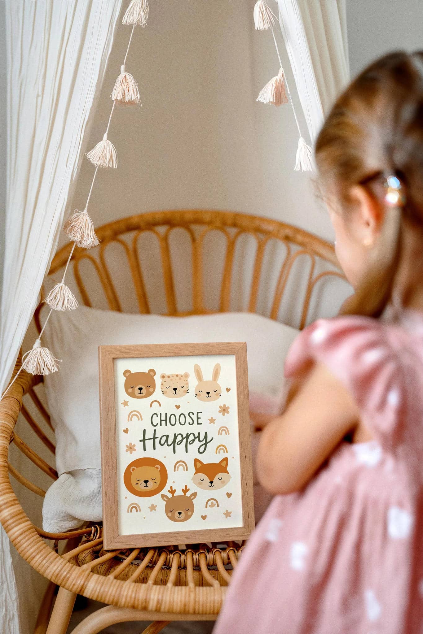 Choose Happy – Cute Animal Quote Print for Kids Room