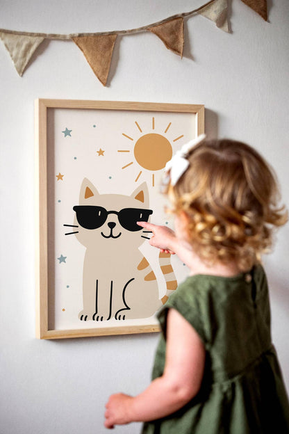 Funny Summer Cat Poster – Kids Room Wall Art Decor
