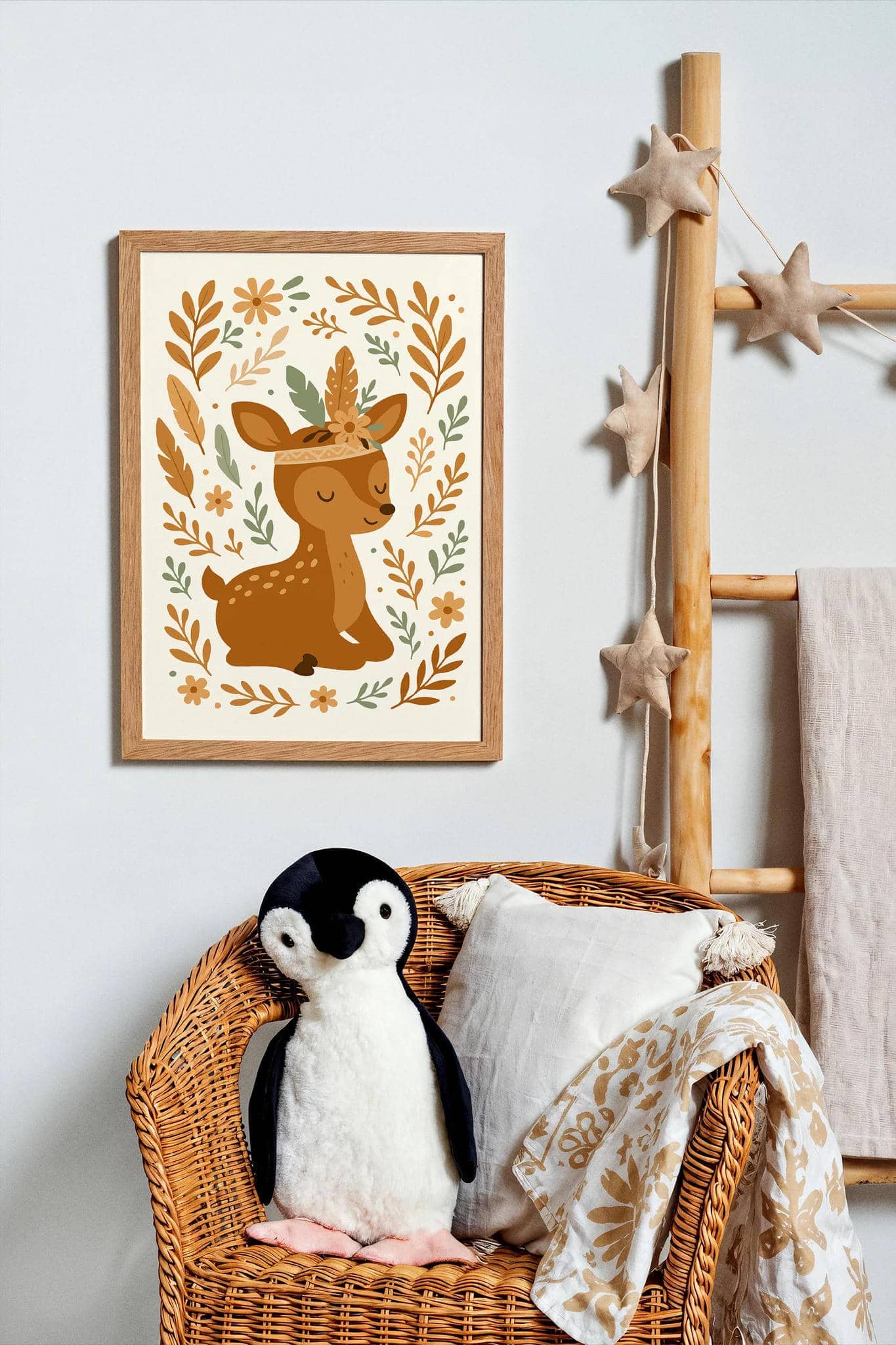 Boho Deer with Flowers – Cute Kids Room Decor Poster