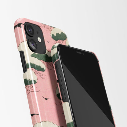 iPhone Case with Japanese Woodcut Print - Pink Sky