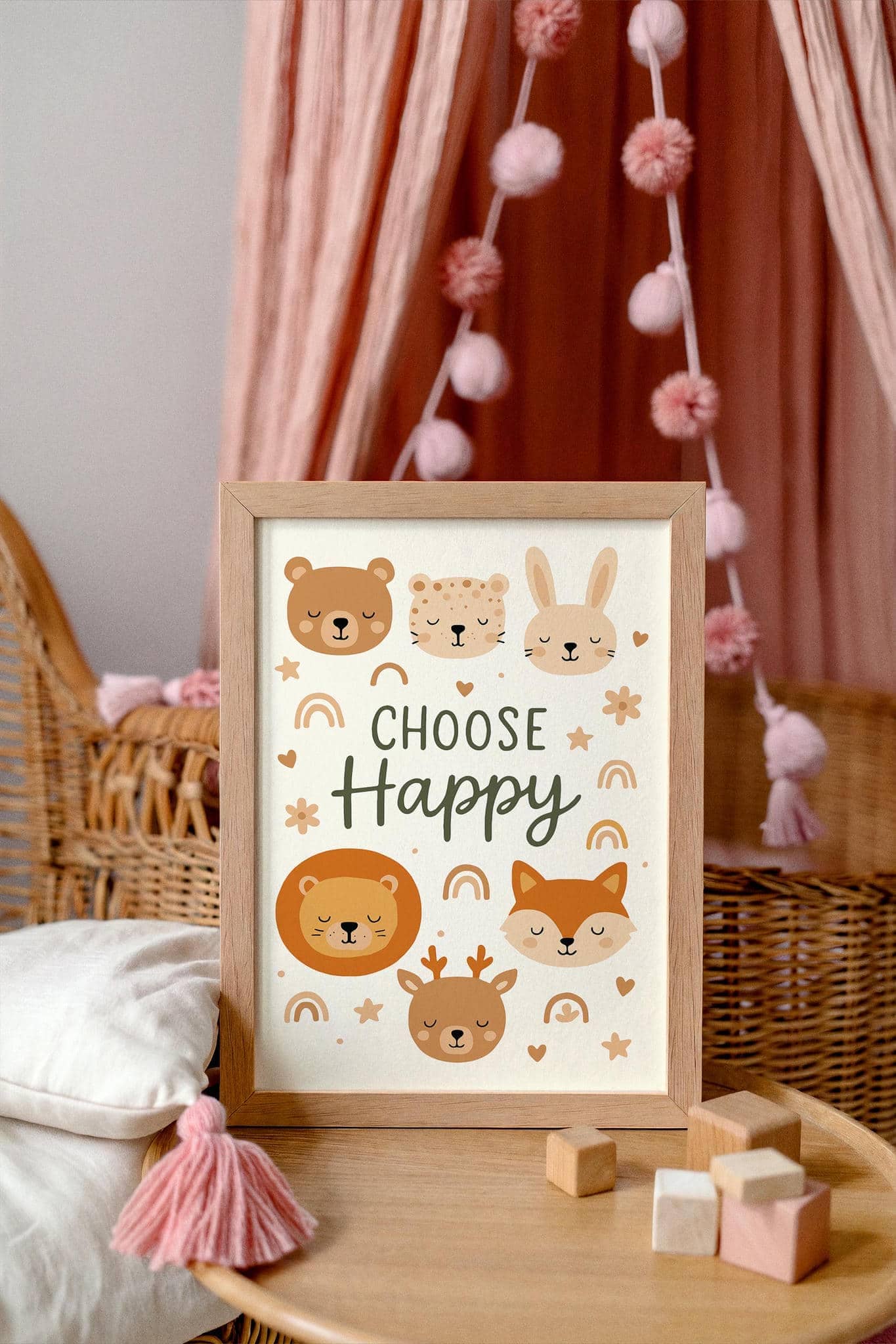 Choose Happy – Cute Animal Quote Print for Kids Room
