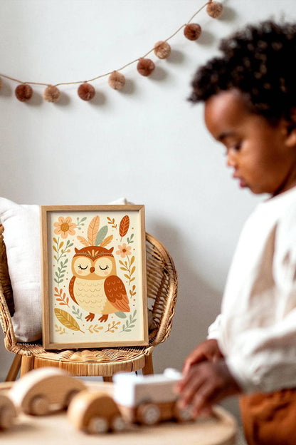 Boho Owl Poster – Kids Woodland Wall Art