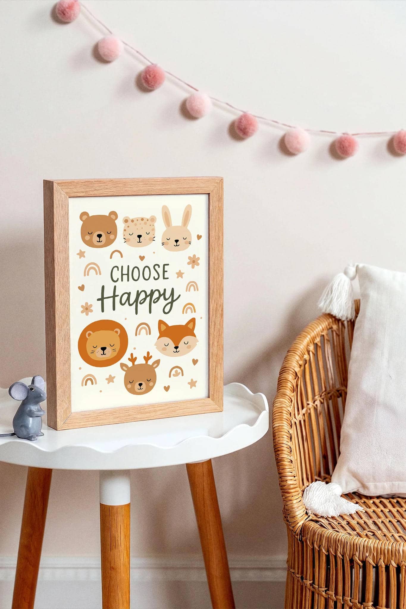 Choose Happy – Cute Animal Quote Print for Kids Room