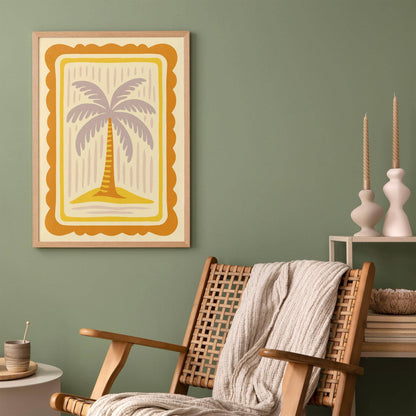 Boho Retro Butter Yellow Palm Tree Poster