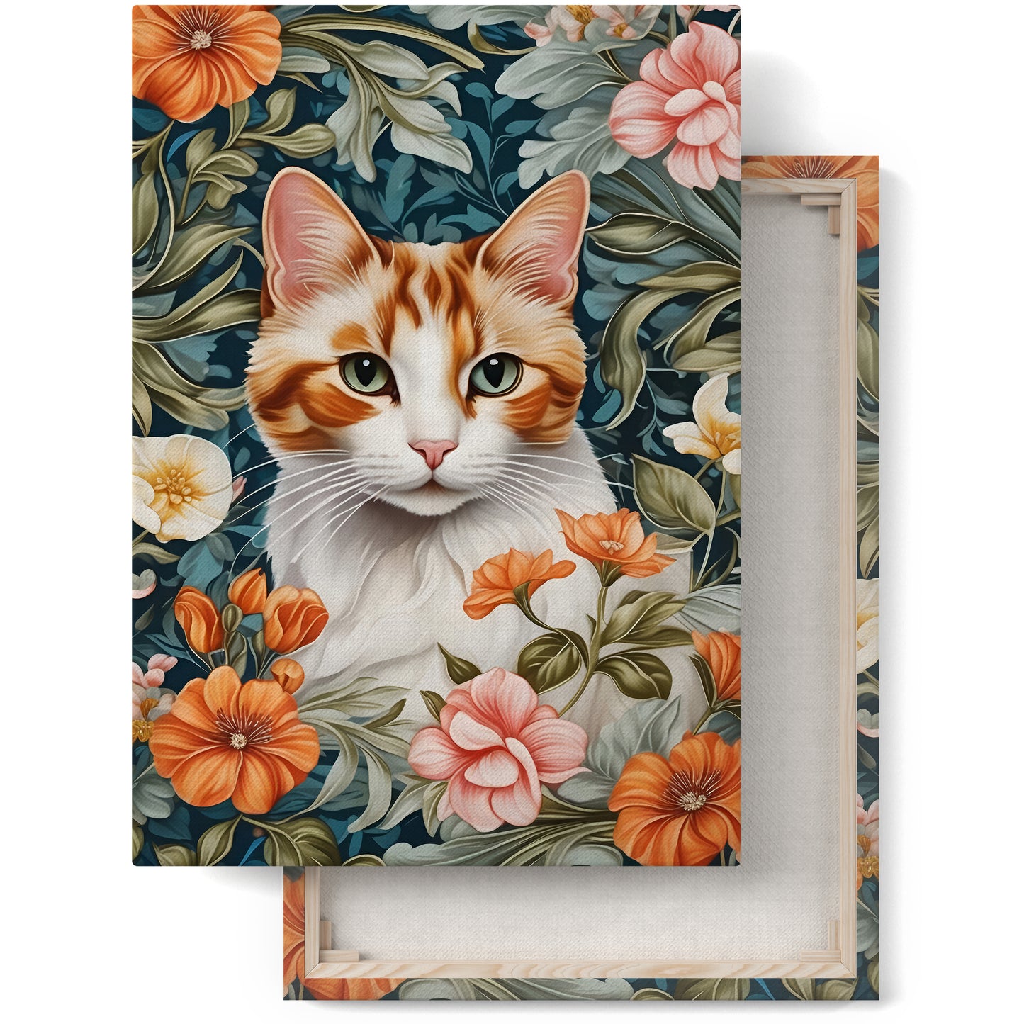 Cute Cat in Flowers Victorian Canvas Art Print