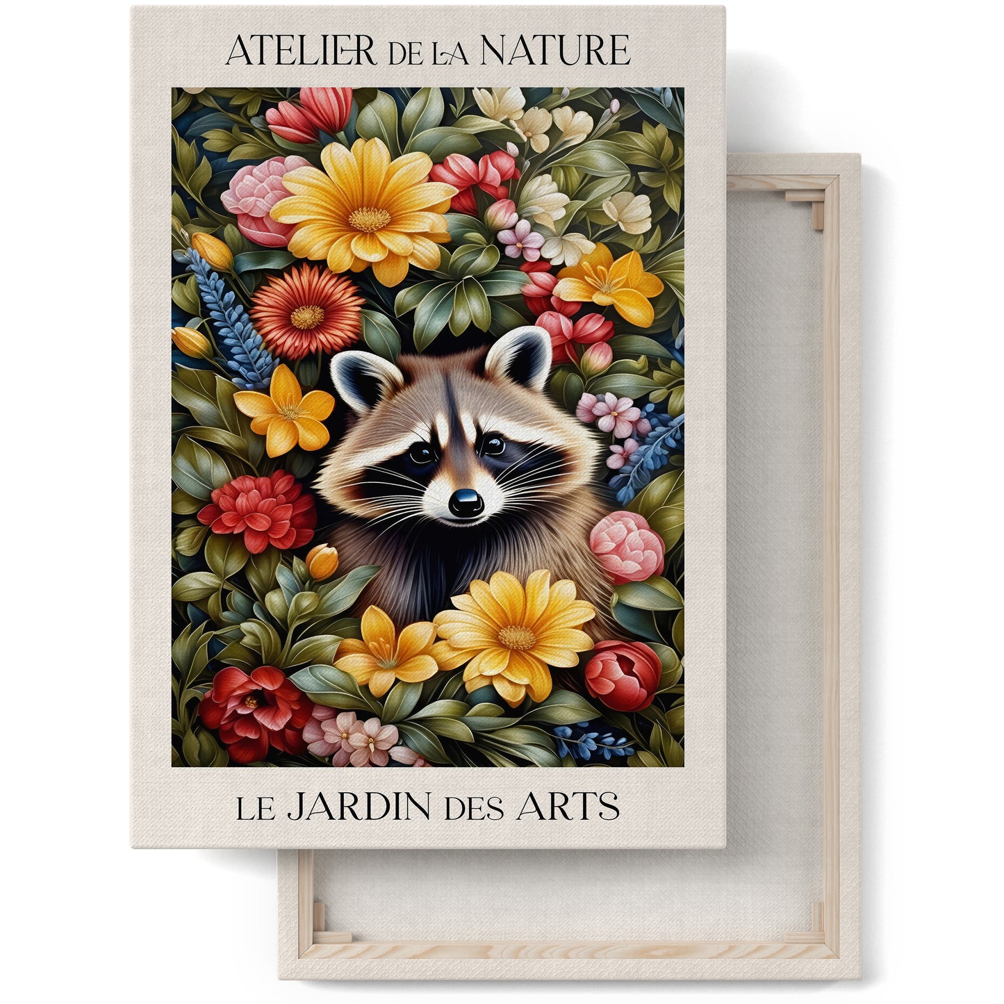 Funny Racoon in Flowers Art Print - William Morris Style