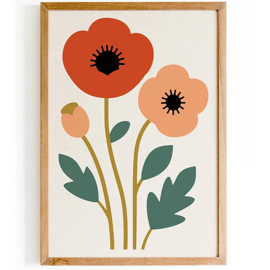 Modern Poppy Flowers Art Print – Aesthetic Kids Room Art
