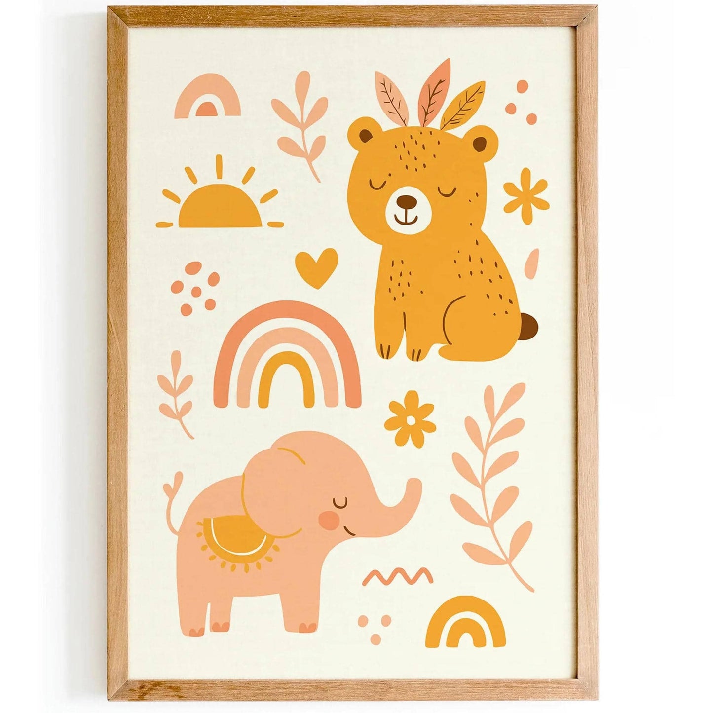 Boho Elephant & Bear Poster – Kids Nature Wall Art