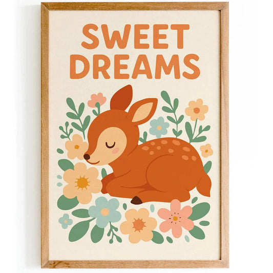 Sweet Dreams Deer – Cute Floral Kids Print