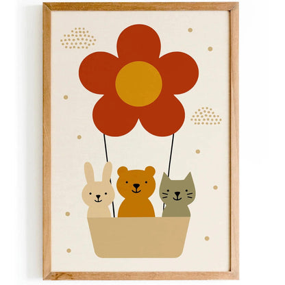 Cute Animals in Balloons – Kids Room Poster