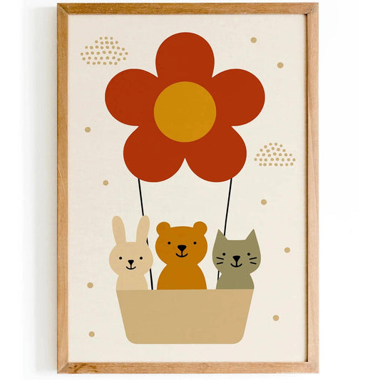 Cute Animals in Balloons – Kids Room Poster