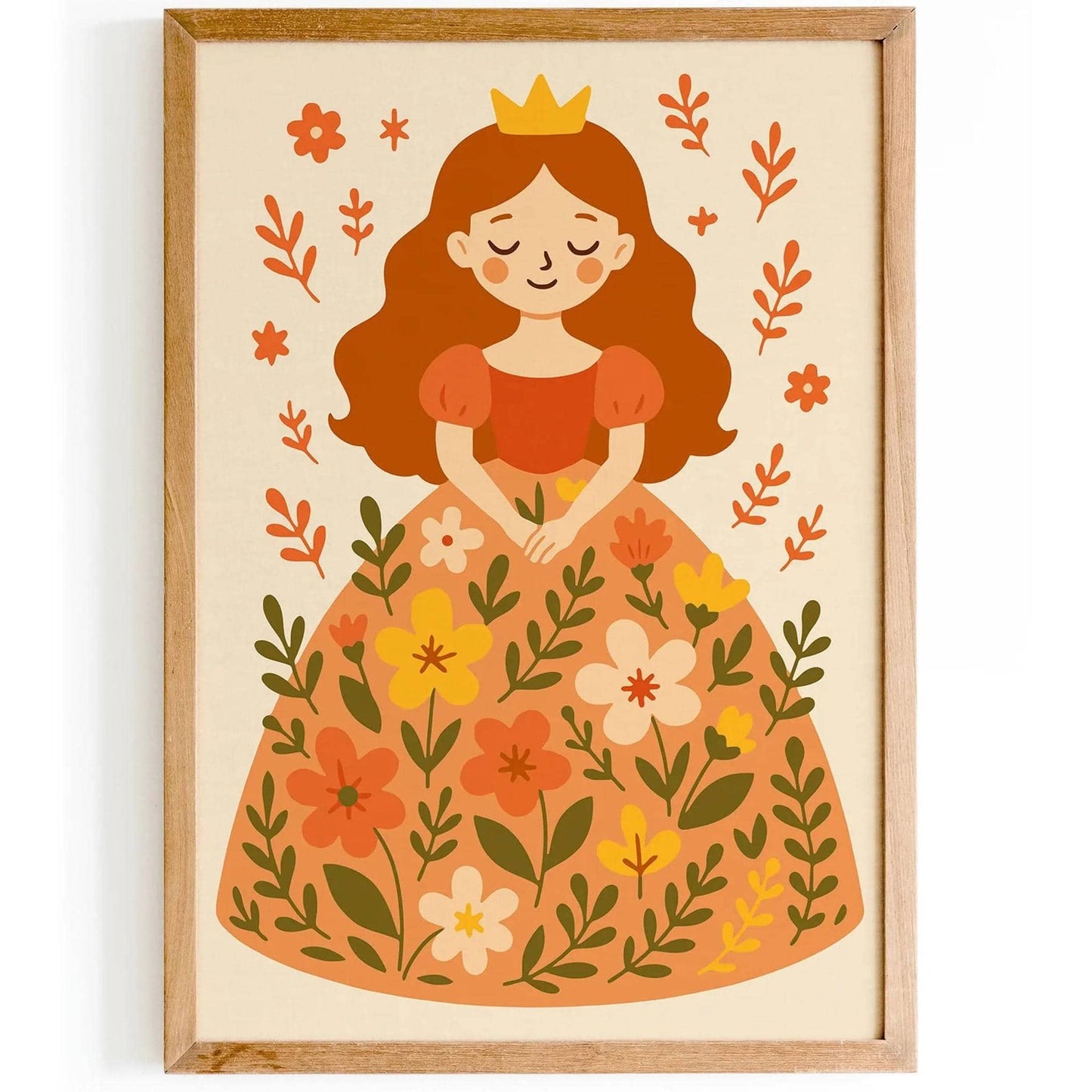 Redhead Princess in Flowers Wall Art – Girl Poster Print