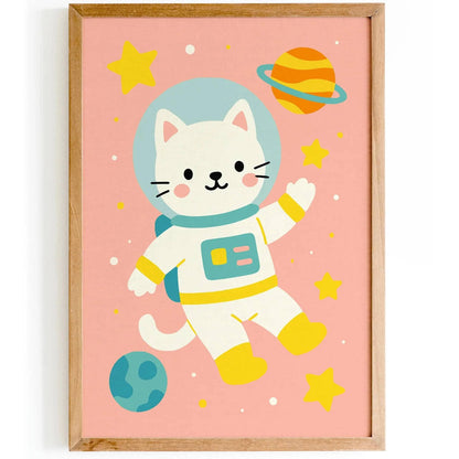 Cute Cat Astronaut Art Print – Kids Space Decor