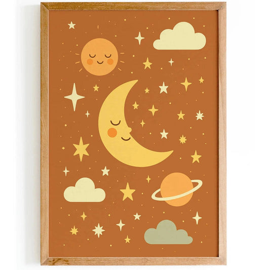 Burnt Orange Space Poster – Kids Galaxy Wall Art
