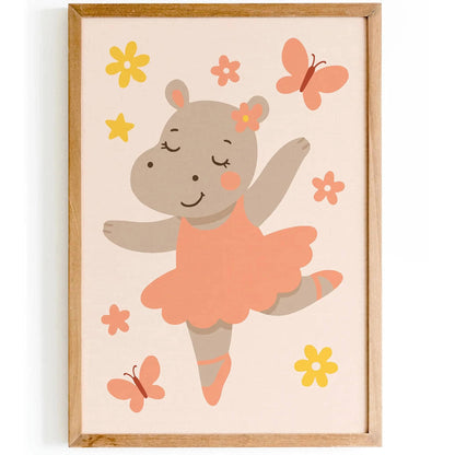 Dancing Hippo Wall Art – Ballet Nursery Print