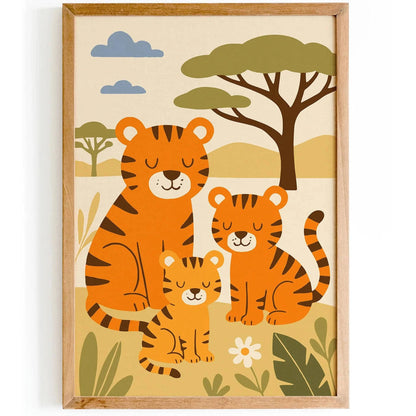 Tiger Family Safari Poster – Jungle Animal Nursery Wall Art