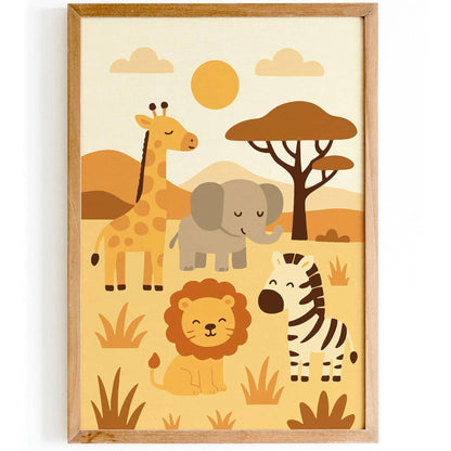 Cute Safari Animal Wall Art – Giraffe, Elephant, Zebra & Lion