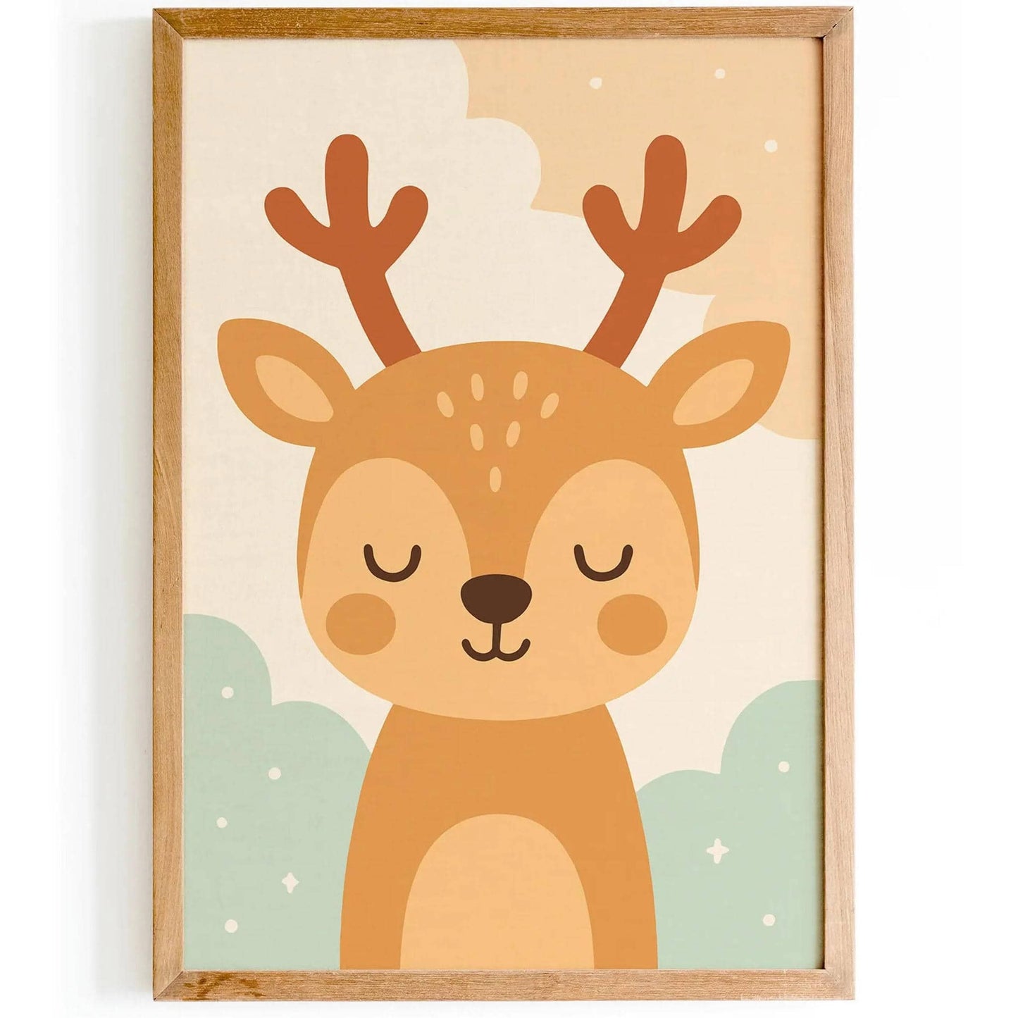 Cute Sleepy Deer Art Print – Nursery Wall Decor