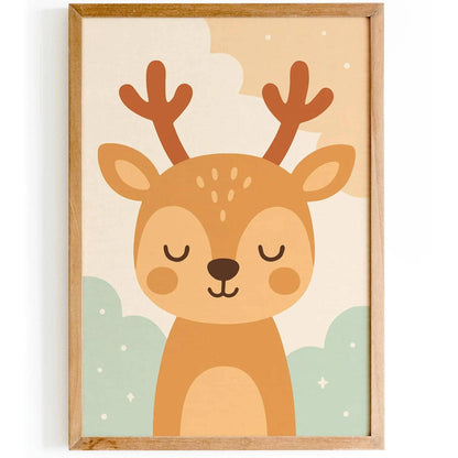 Cute Sleepy Deer Art Print – Nursery Wall Decor