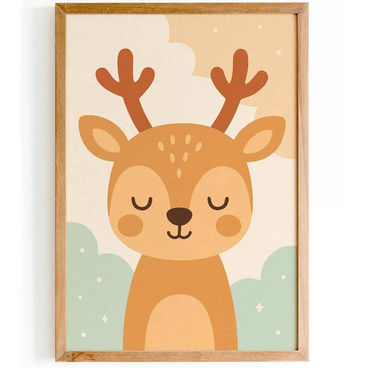 Cute Sleepy Deer Art Print – Nursery Wall Decor