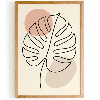 Monstera Leaf Line Art Poster – Minimalist Wall Art