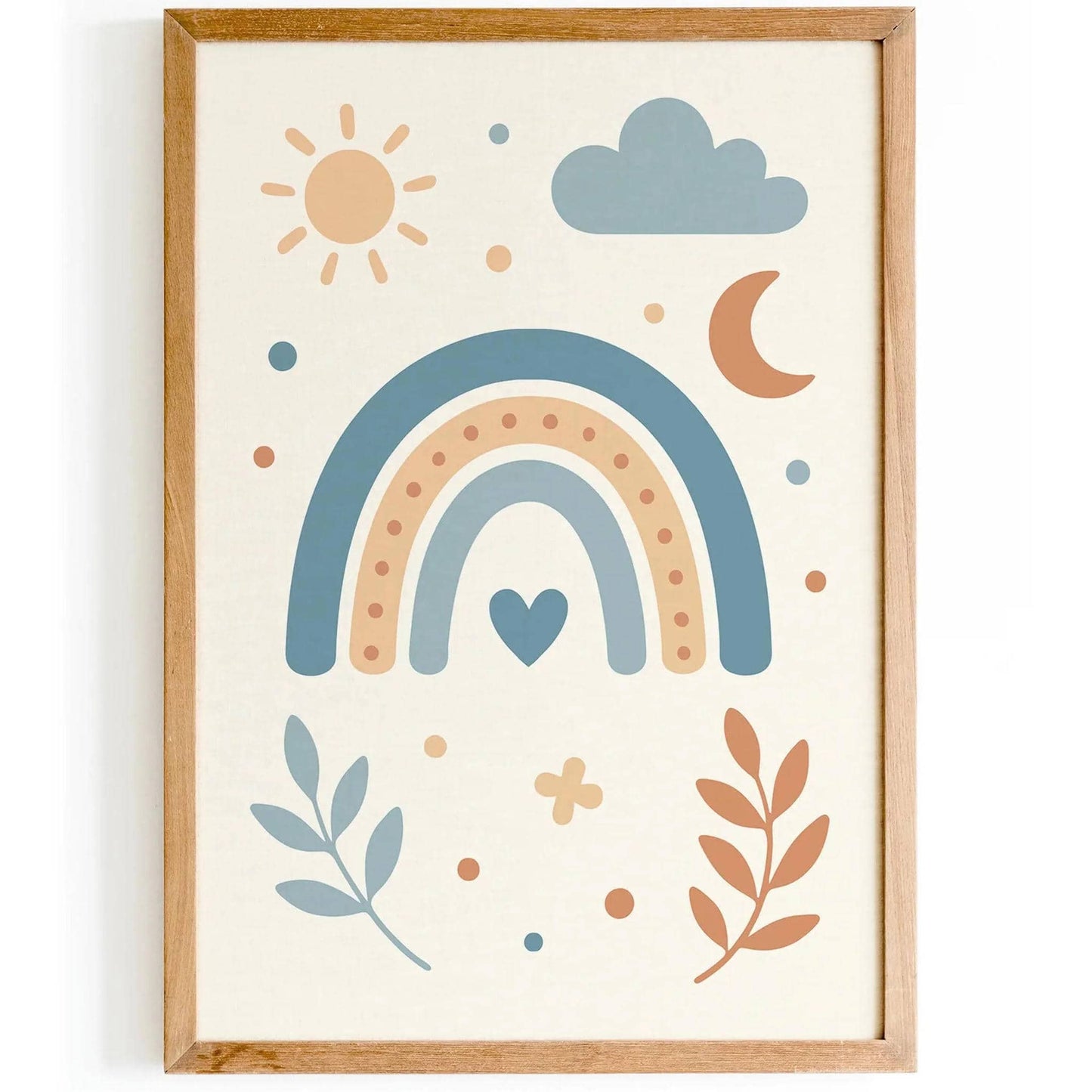 Blue Beige Rainbow Print – Sun Moon Cloud & Heart Art